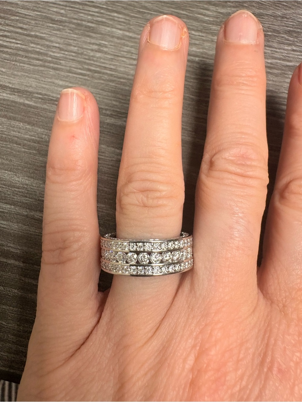 Moissanite Diamond 3.59 Carat Size 6 Multi-Row Ring - Rhodium Plated